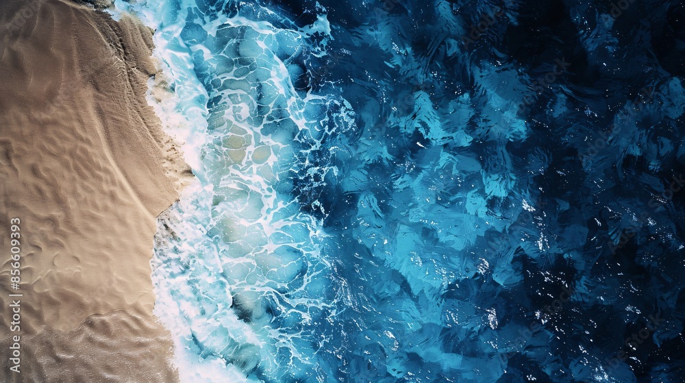 Aerial View of Ocean Waves Meeting the Sandy Beach Aerial View of Ocean Waves Meeting the Sandy Beach
