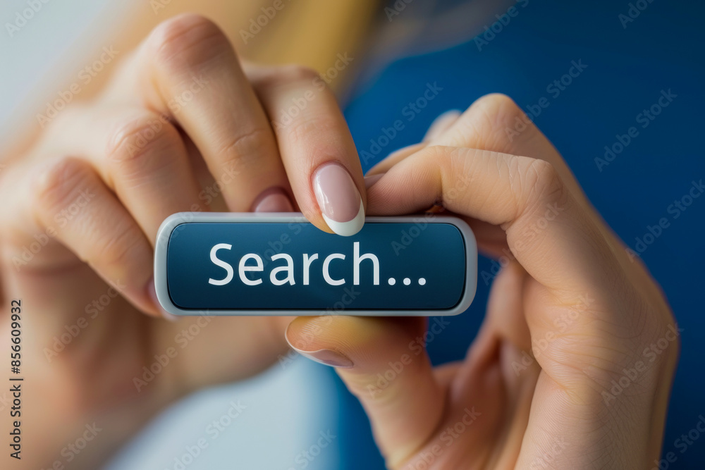 Hands holding a search button, symbolizing online exploration and information discovery Hands holding a search button, symbolizing online exploration and information discovery