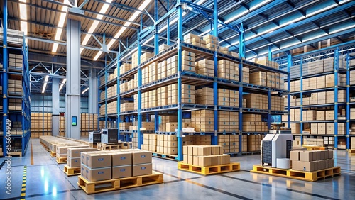 Storage of boxes inside an automated industrial area.