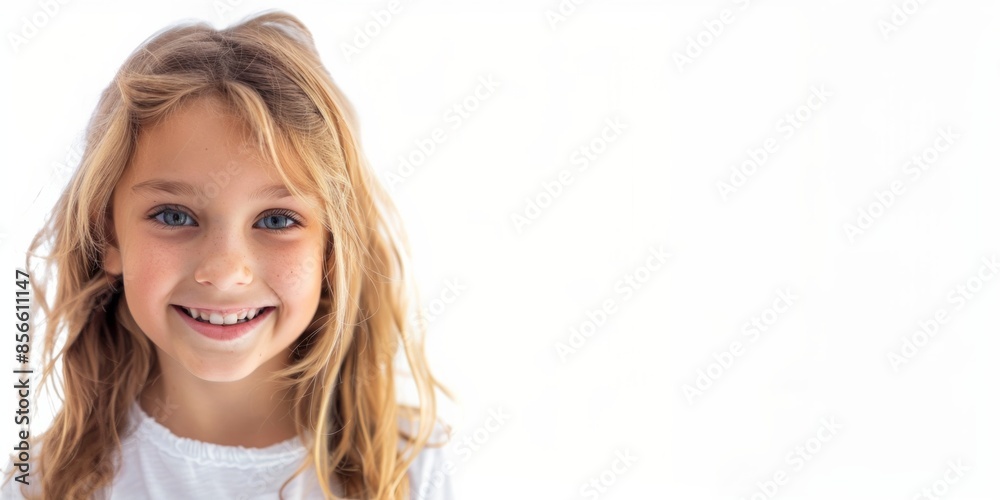 Cute blonde schoolgirl smiling at camera against white background Cute blonde schoolgirl smiling at camera against white background