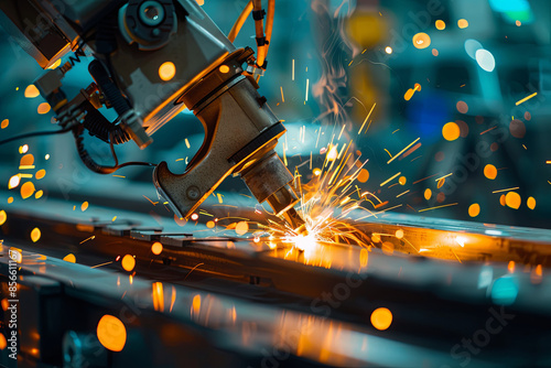 Welding arm at work on the automobile production line photo