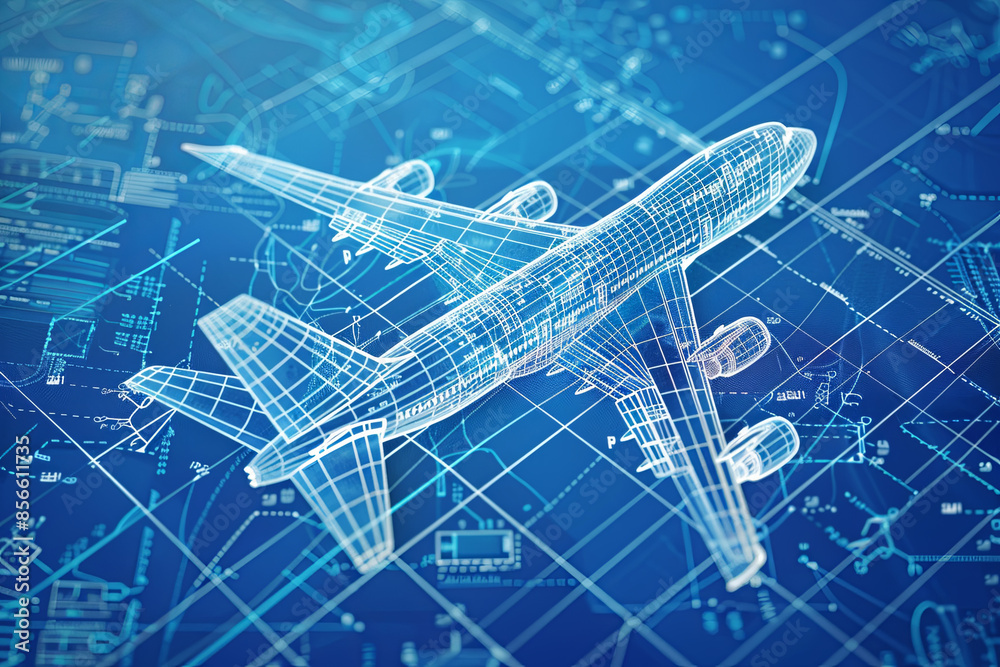 Isometric blueprint of a large passenger plane Isometric blueprint of a large passenger plane