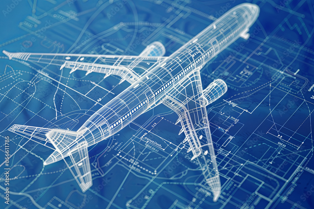 Isometric blueprint of a large passenger plane Isometric blueprint of a large passenger plane