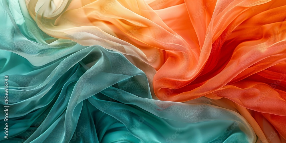 Abstract Pattern of Layered Fabric in Blue, Orange, and Yellow Abstract Pattern of Layered Fabric in Blue, Orange, and Yellow