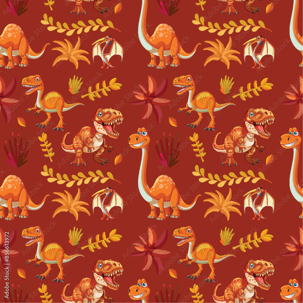 Playful dinosaurs with leaves and plants Playful dinosaurs with leaves and plants