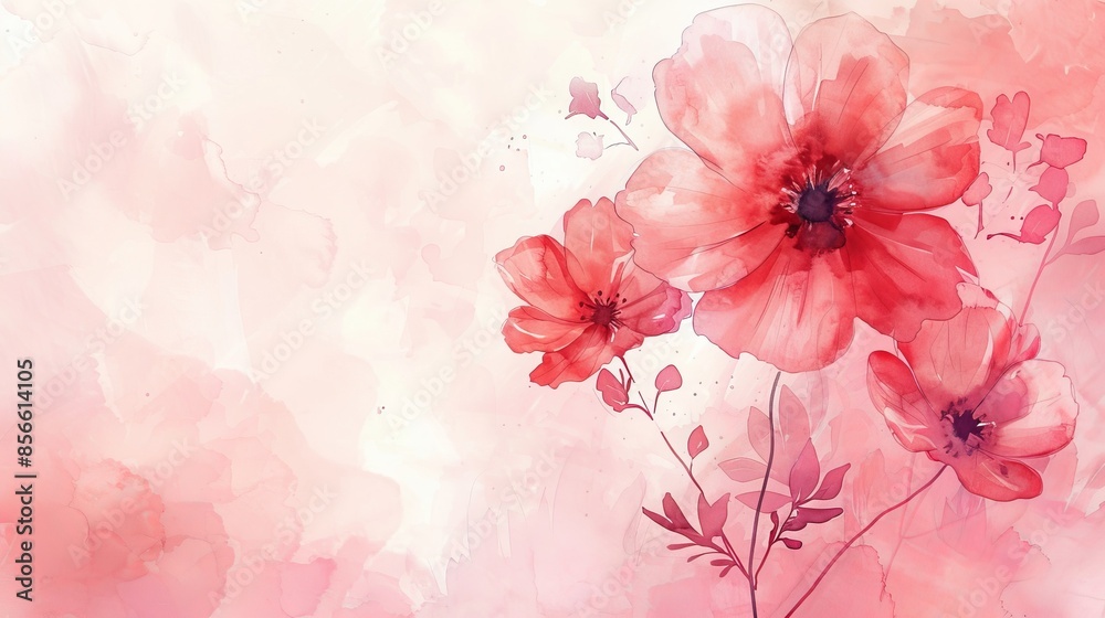 Watercolor flower art, floating in a serene wash background, designed for a creative banner with ample copyspace, raw and vivid Watercolor flower art, floating in a serene wash background, designed for a creative banner with ample copyspace, raw and vivid
