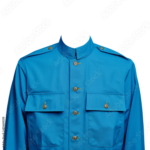 Taxi driver blue uniform shirt with epaulettes and buttoned pockets on transparent background clipart photo