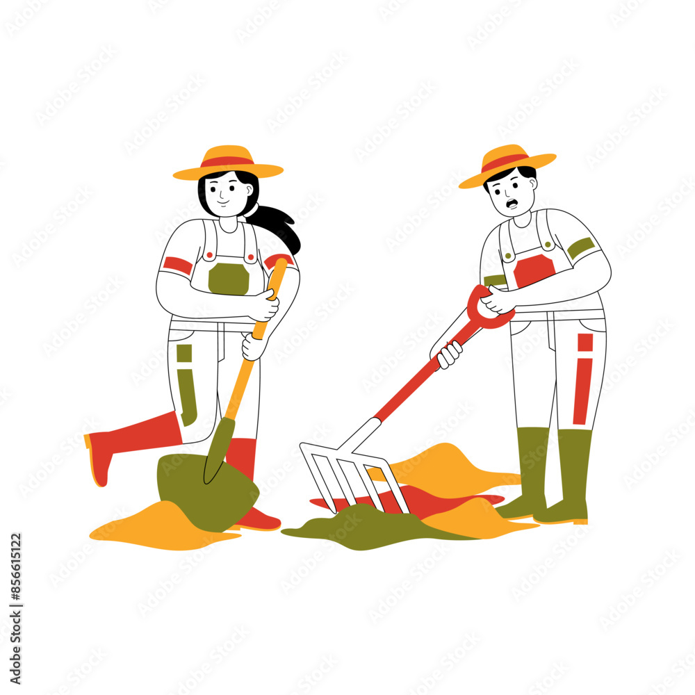 happy couple farming and garden vector illustration happy couple farming and garden vector illustration