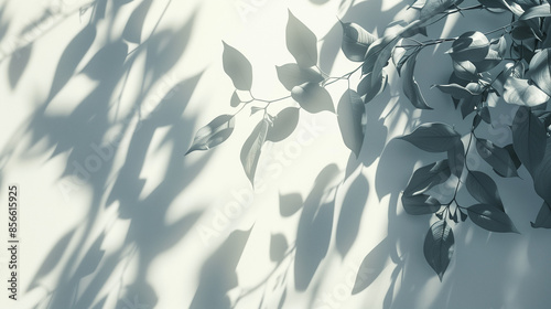 Shadow from tree leaves on an uneven sunlit white wall, background, backdrop for presentations