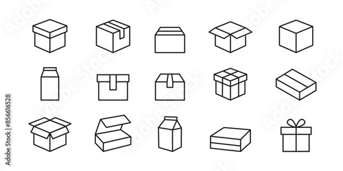 Box icons set. Set of box for packaging. Open and closed container. Vector