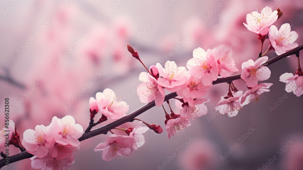 Obraz premium Pink cherry blossom in spring. Beautiful blossoming pink sakura flowers on branches.