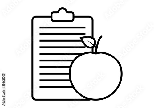Icono negro de lista de alimentos y manzana de dieta