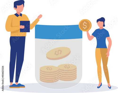 Boy and girl are saving money.