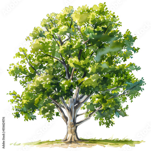 American sycamore tree watercolor illustration photo