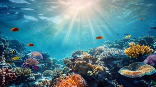 Underwater Coral Reef with Sunbeams