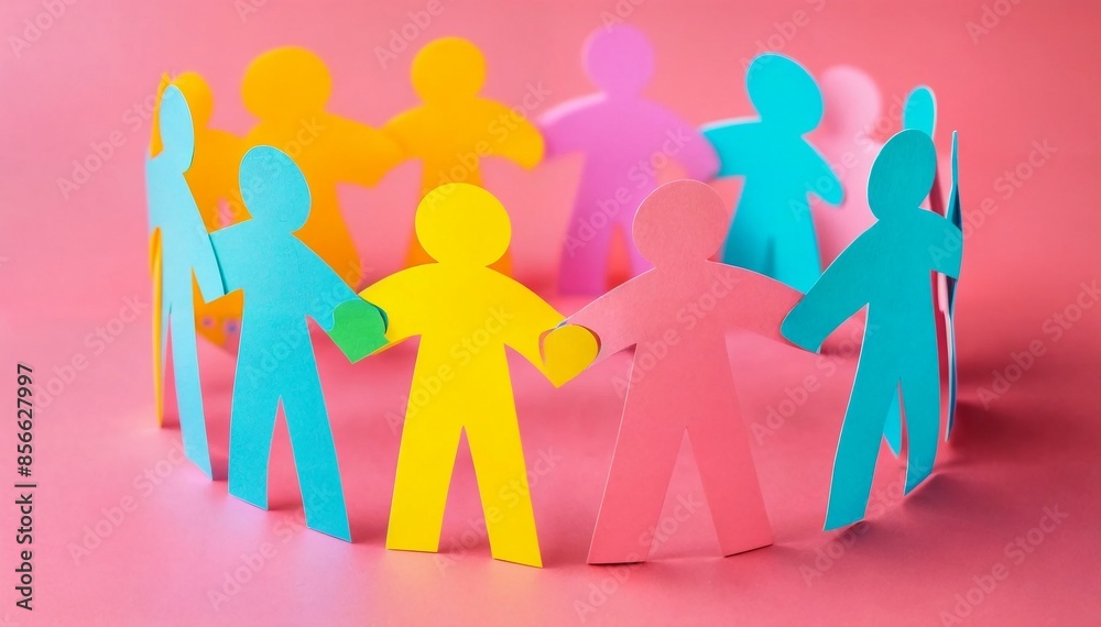 Colorful Paper Cutout People Holding Hands in a Circle Colorful Paper Cutout People Holding Hands in a Circle