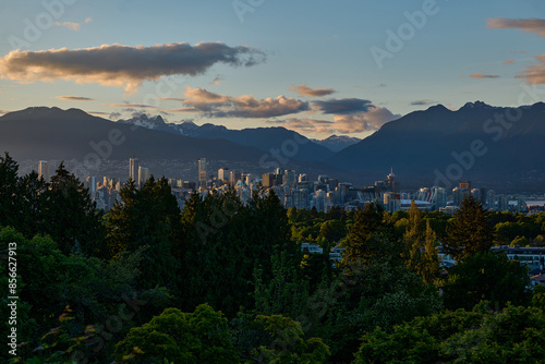 Vancouver Skyline at dusk as seen from Queen Elizabeth Park