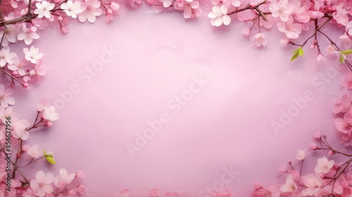Wallpaper Mural Frame of Sprigs Sakura Cherry Blossoms on pink background.Holiday Concept of spring, 8 march, mother day, april, may, Persian new year. Torontodigital.ca
