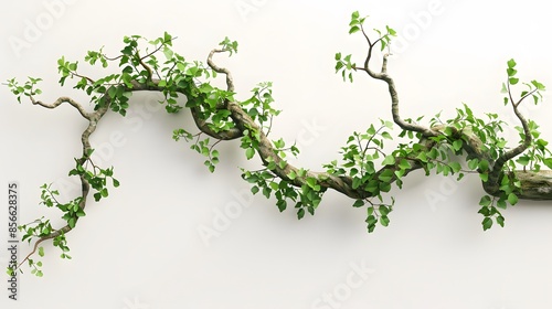 realistic twisted jungle branch with plant growing isolated on a white background