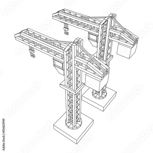 Construction crane tower. Building industrial concept. Wireframe low poly mesh vector illustration.