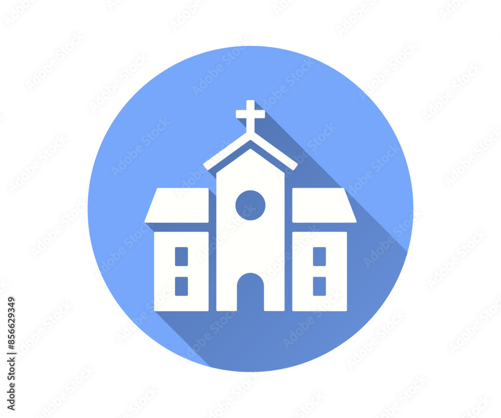 Simple icon of a church with a cross on the roof, featuring a long shadow in flat style. Simple icon of a church with a cross on the roof, featuring a long shadow in flat style.