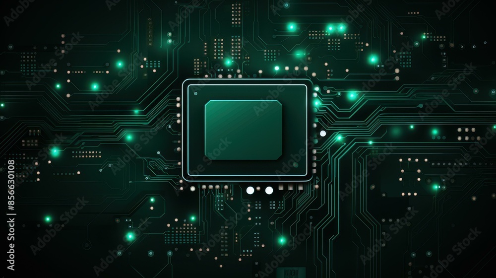 Modern, minimalistic circuit board with symmetrical design in elegant green tones. Perfect for tech concepts. Modern, minimalistic circuit board with symmetrical design in elegant green tones. Perfect for tech concepts.