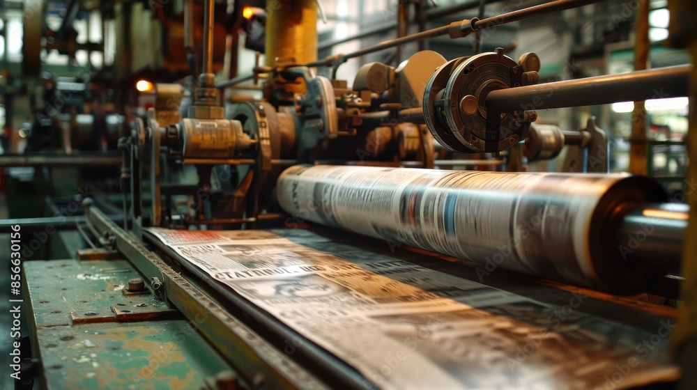 Close-up of newspaper printing press Close-up of newspaper printing press