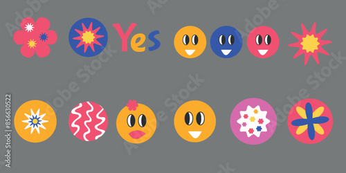 set of y2k sticker. vector illustration