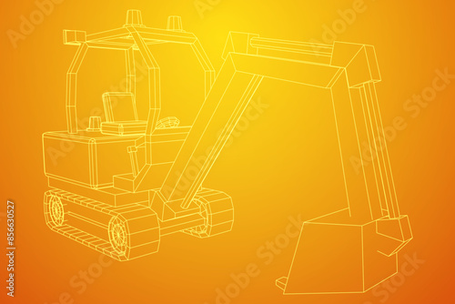 Heavy equipment excavator machine manufacturing power equipment for open pit mining. Wireframe low poly mesh vector illustration