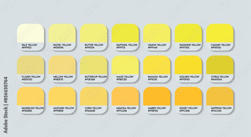 Yellow Color Palette, Peo Yellow Color Guide Palette with Color Names ...