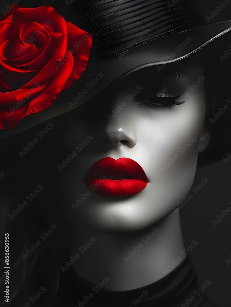 portrait of a woman with red rose