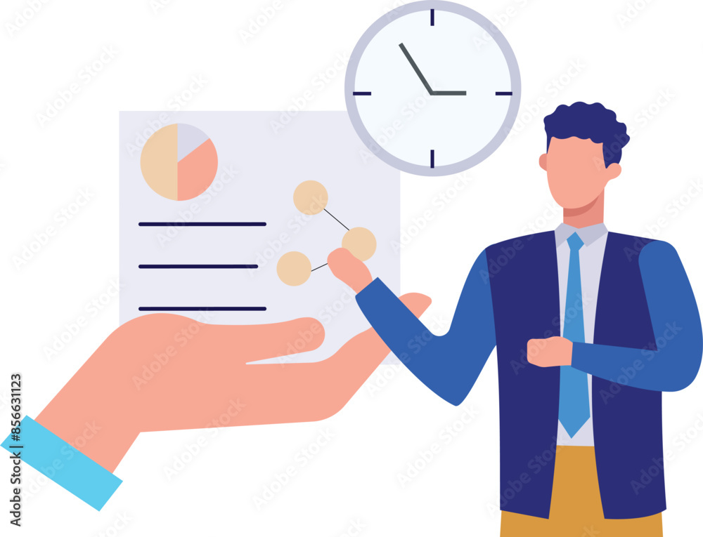 A boy is looking at business pie chart A boy is looking at business pie chart
