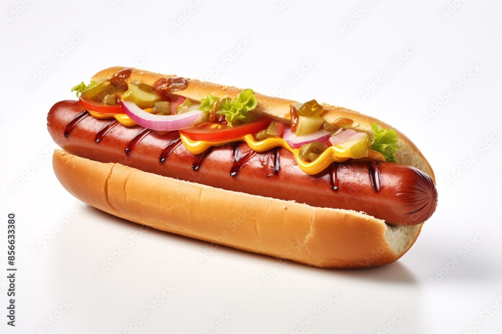 a hot dog with toppings on it a hot dog with toppings on it