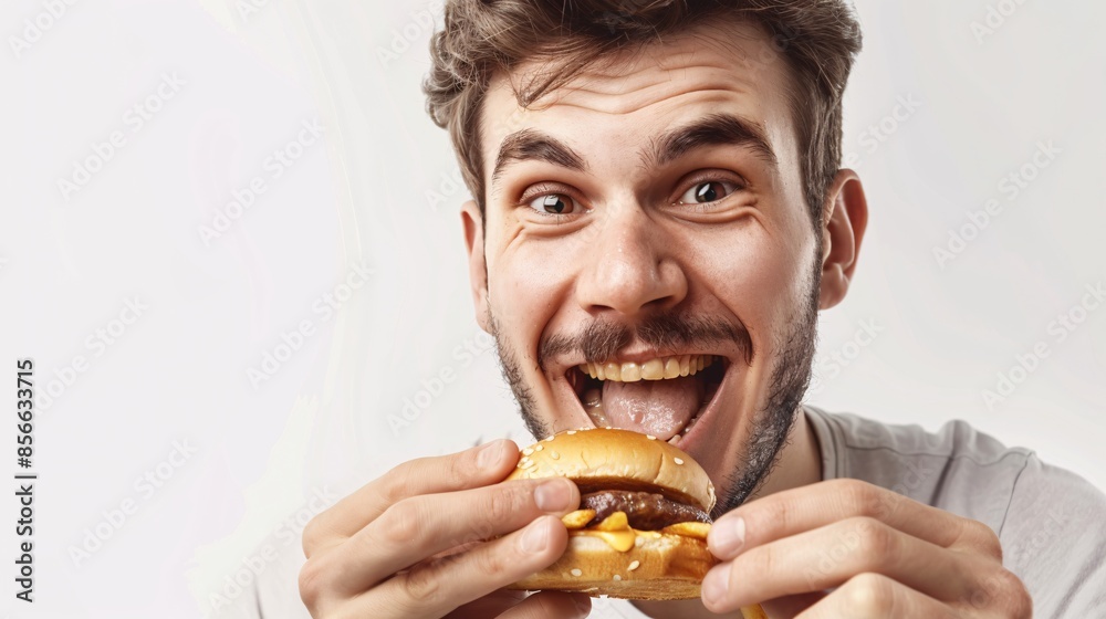 Portrait of man with delicious burger Portrait of man with delicious burger