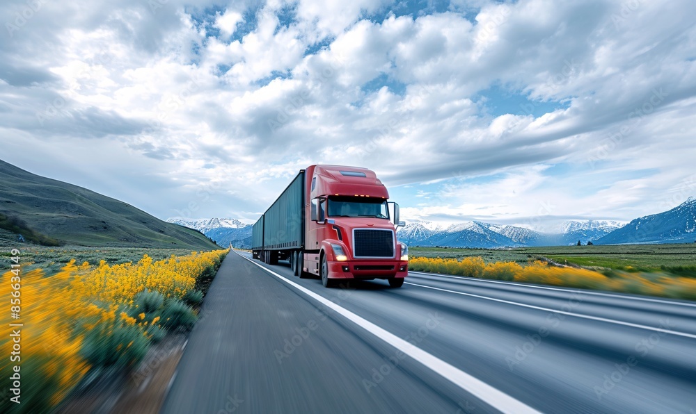 a red truck on a road a red truck on a road