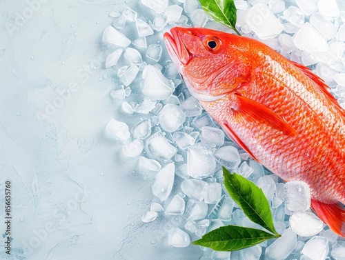 Obraz na płótnie A fresh red snapper on crushed ice close up seafood fresh w salonie