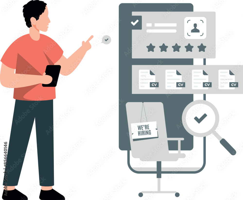 Boy is pointing to CV on mobile.