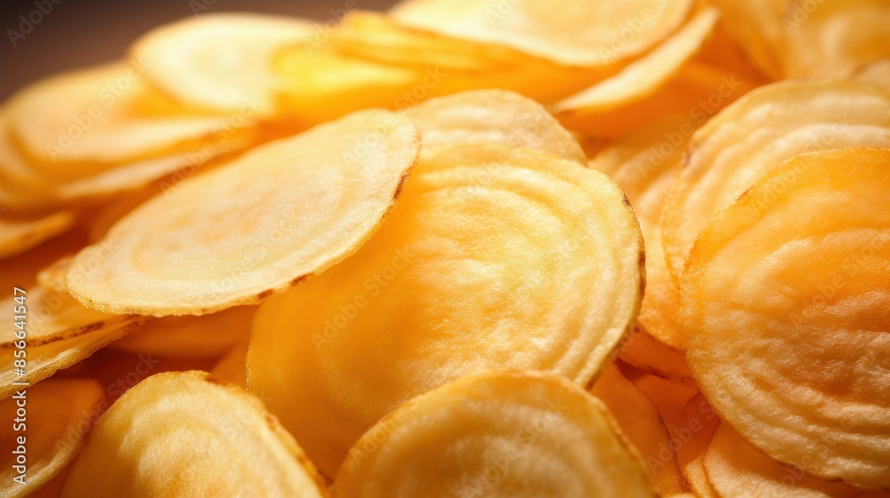 Showcase crispy golden potato chips for irresistible snack, food industry ads. Showcase crispy golden potato chips for irresistible snack, food industry ads.