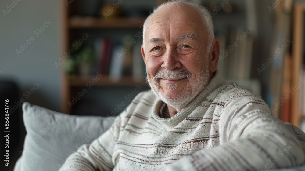 portrait of a smiling, cheerful Caucasian elderly man 70-79 years old looking at the camera at home portrait of a smiling, cheerful Caucasian elderly man 70-79 years old looking at the camera at home