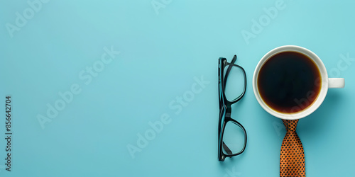 A cup of coffee and a pair of glasses with an isolated background photo