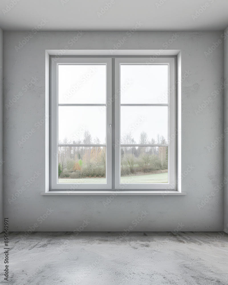 Window filling an empty apartment room with natural lighting. Residential interior design composition with copy space for an ad.