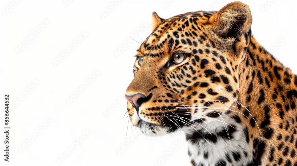 Obraz premium Leopard portrait against white background studio shot enhanced