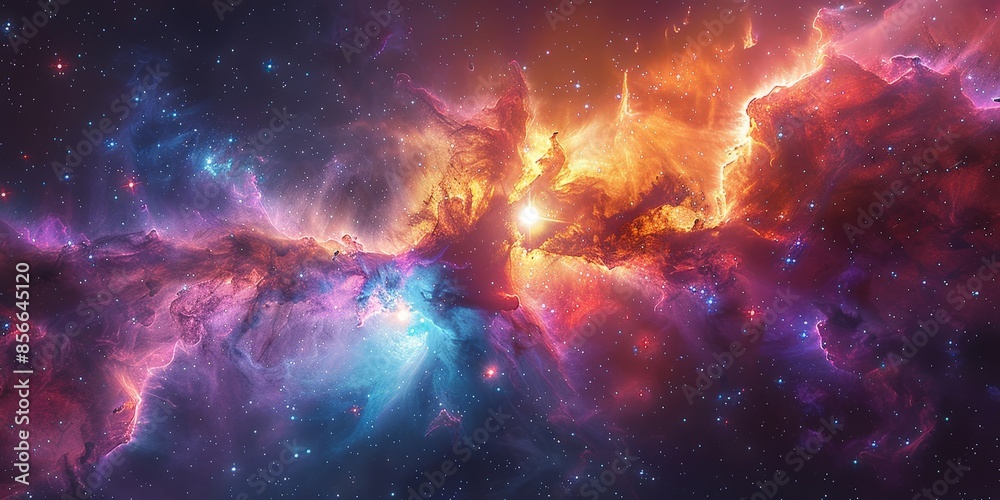 Naklejka premium Cosmic Nebula in Vibrant Hues