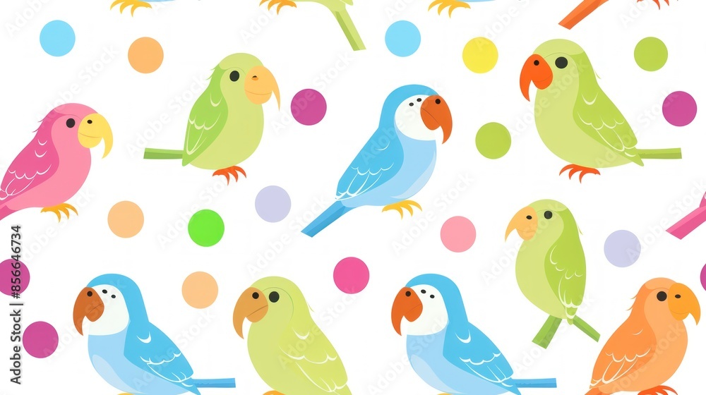 Colorful Parrots and Polka Dots Seamless Pattern Colorful Parrots and Polka Dots Seamless Pattern