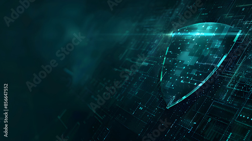  Network security information technology, network protection, information security concepts, a green shield symbolizing network security protection