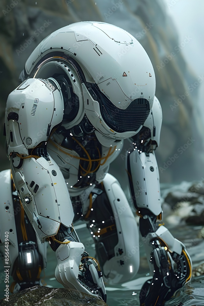 Robotic Explorer Navigates Mysterious Alien Ocean with Autonomous Drone and Marine Biologists Studying Unique Aquatic Ecosystem Robotic Explorer Navigates Mysterious Alien Ocean with Autonomous Drone and Marine Biologists Studying Unique Aquatic Ecosystem