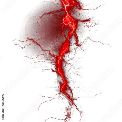 Red Lightning Isolated on Transparent Background - Electric Energy and Storm Concept