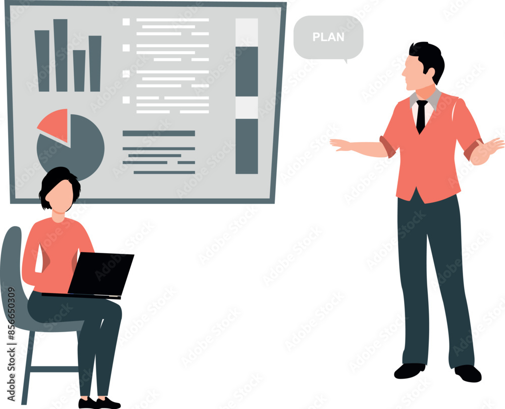 Fototapeta premium The boy and the girl are discussing about business.