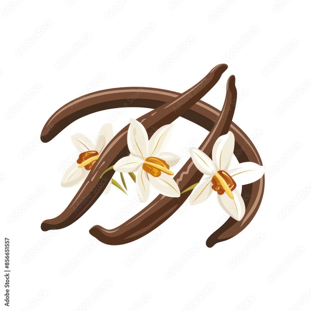 Vanilla Bean with Flowers Illustration Vanilla Bean with Flowers Illustration