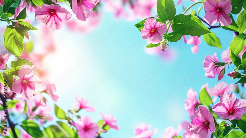 impatient flowers frame with sky background copy space for text impatient flowers frame with sky background copy space for text
